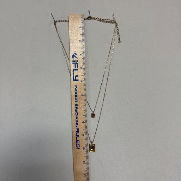 Layered Gold Necklace With Rectangular Gemstone Pendants & Adjustable Chain - Picture 5 of 8